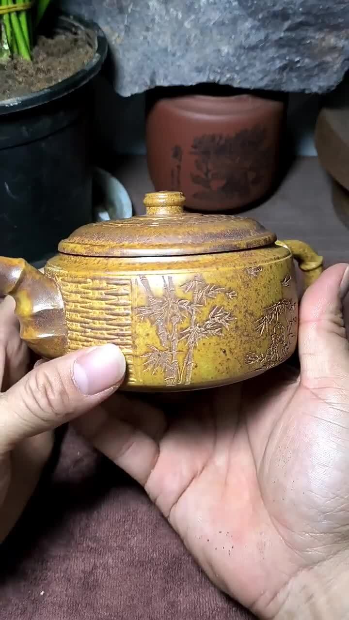 True Yixing Zisha Duan Clay Tea Pot 13 holes Marked Bamboo Carved Master Pot New