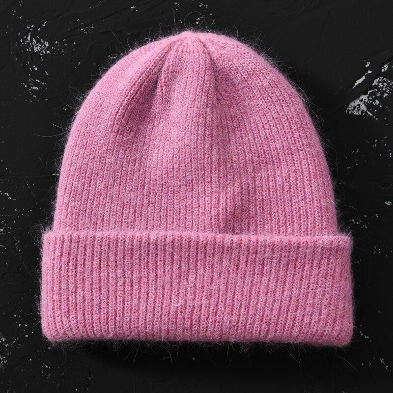 Hat Women Cashmere Knitted Beanies Thick Warm Wool Angora Beanie Polyester Solid