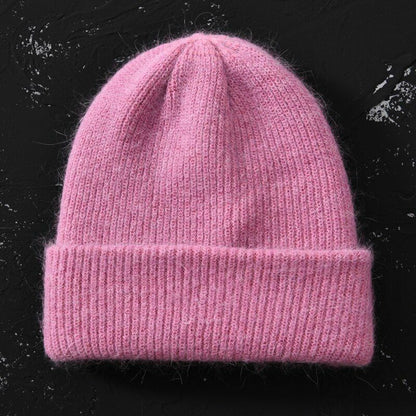 Hat Women Cashmere Knitted Beanies Thick Warm Wool Angora Beanie Polyester Solid