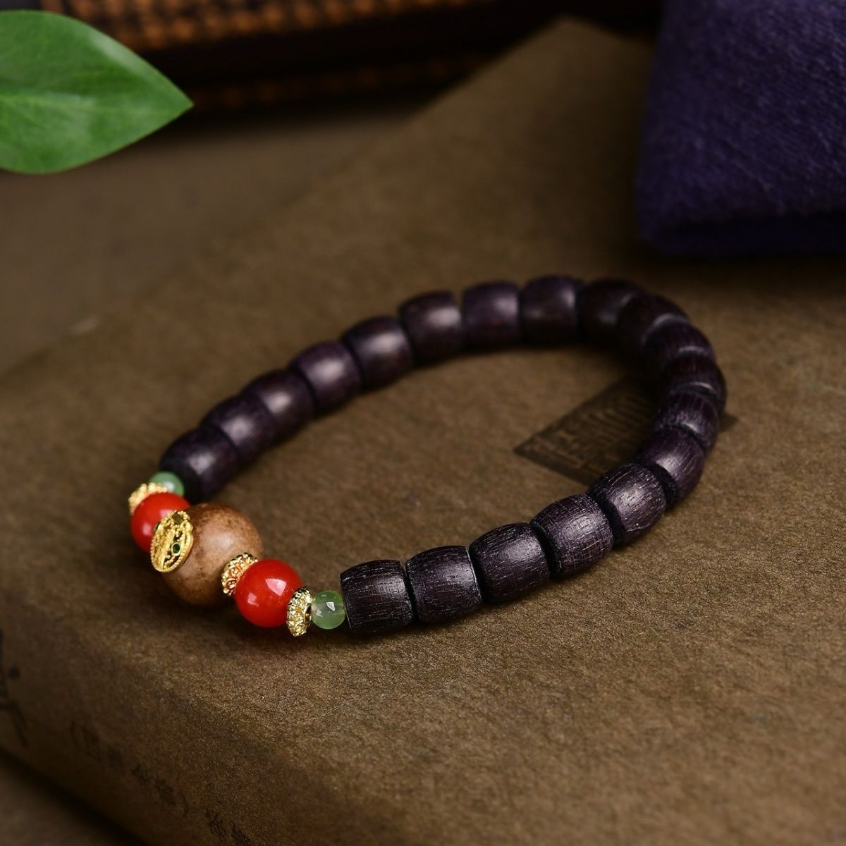 9mm Agarwood Bead Bracelet Barrel Beads Inlay Indonesia Butter Wood Grain