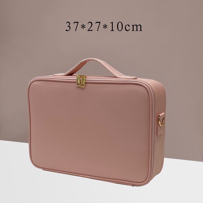 Leather Clapboard Cosmetic Bag Professional Make Up Case Large Traveling Insert