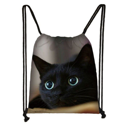 Black Cat Drawstring Bag Women Shopping Purse Canvas Travelling Bag Backpack 1PC