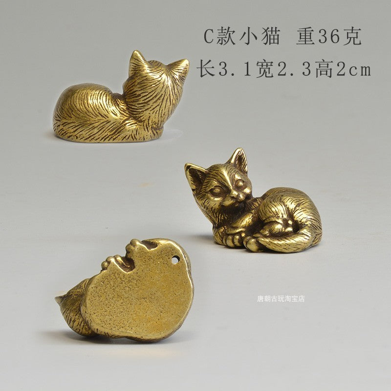 8 PC Brass Cute Cat Statue Kitty Pet Animal Figure Home Decor Collection