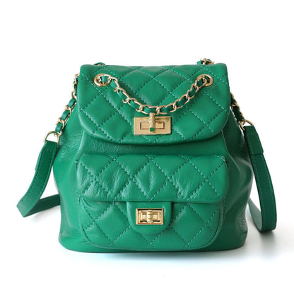 Small Mini Quilted Leather Backpack Drawstring Bucket Bag Flap Purse Chain Strap