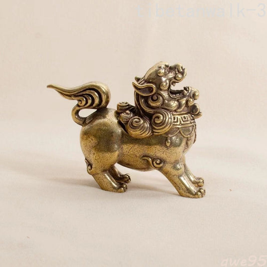 Palace Old Copper Bronze Fu Foo Dog Lion Incense Burner Statue