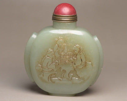 Chinese Antique Hetian Jade Snuff Bottle Carved Figure Statue Exquisite Snuffbox