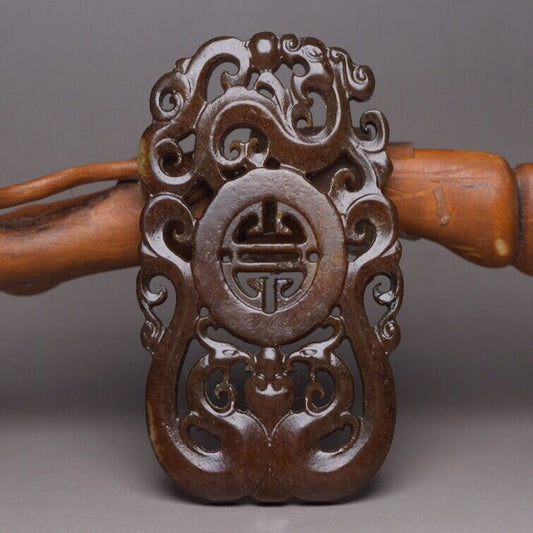 Chinese Antique Natural Hotan Jade Carved Dragon Statue Pendant Jewelry Rare Art