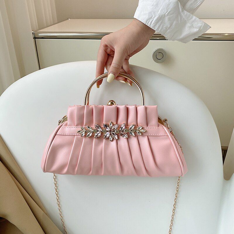 Evening Party Clip Bag Pleated Shoulder Bag Vintage Handbag Luxury Shoulder Bags