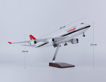 1:150 47CM Swissair BOEING 747-400 Airplane Landing Gear Resin Aircraft Model