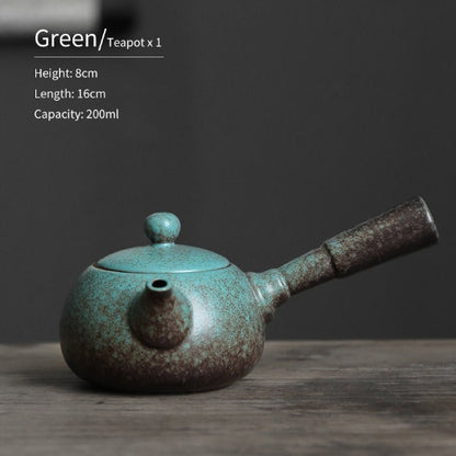 Green Ceramic Kyusu Teapots Asian Tea Pot 200ml