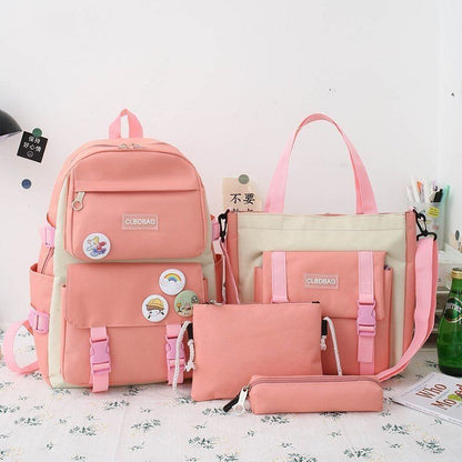 Laptop Backpack 4 Pcs Set Canvas School Purse College Student Book Bags Rucksack