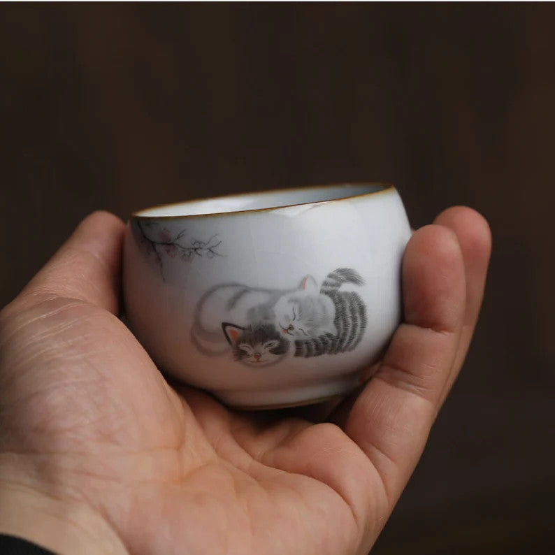 Embersceramic Ceramic Tea Cup Cute Cat Kung Fu Cup 90ml