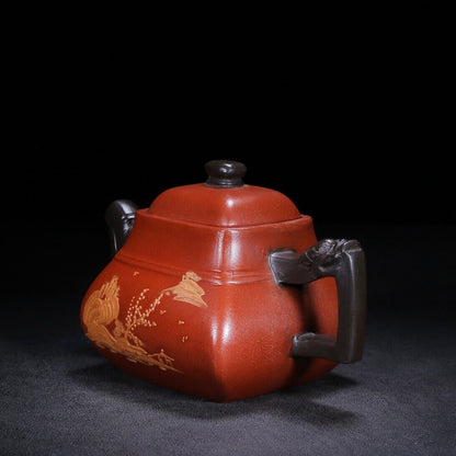 Chinese Yixing Zisha Clay Handmade Exquisite Teapot （四方 底款：曼希陶艺）