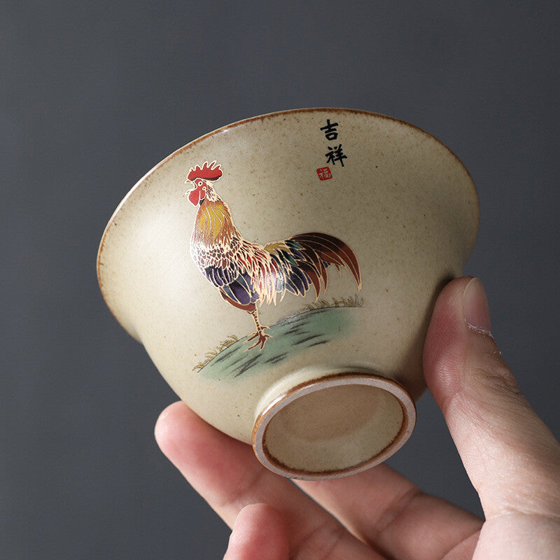 Gaiwan Vintage Tea Maker Stoneware Bowl Ceramic Tea Bowl Kung Fu Tea Set Rooster
