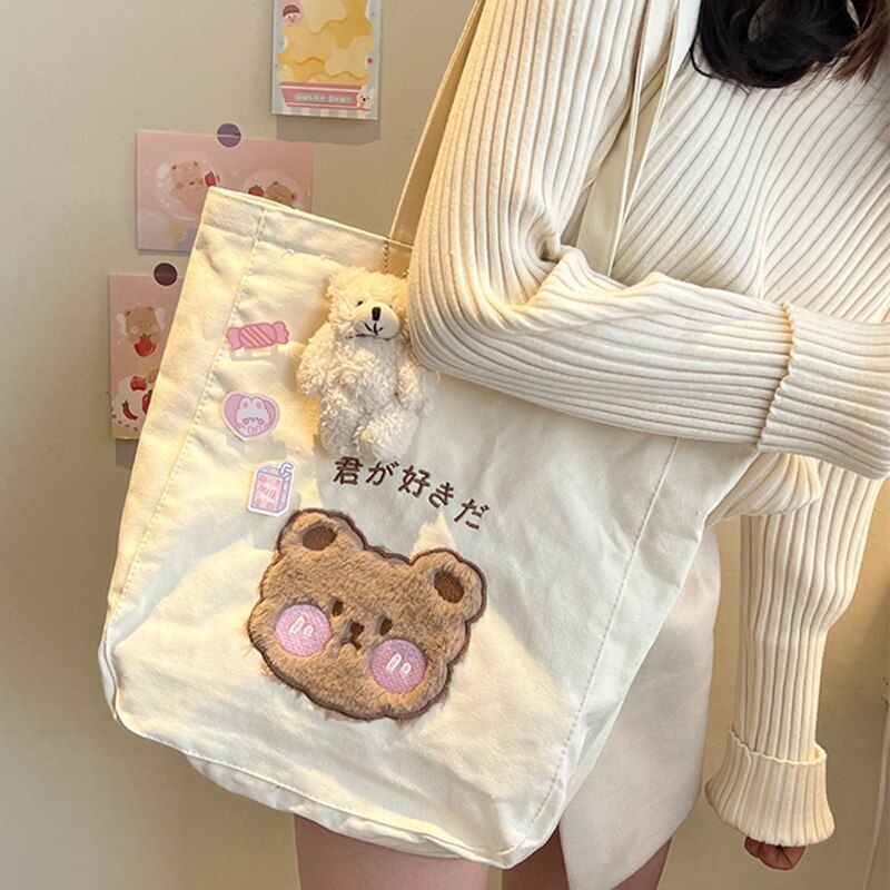 Cartoon Shoulder Bag Canvas Large Shopper Bag Fashion Casual Book Pouch 30*13*34