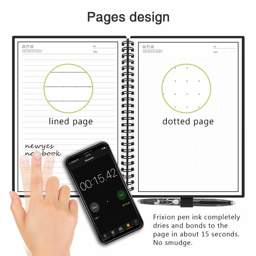 Notebook A6 Size Smart Reusable Erasable Erase Notepad Note Pad Lined Pen Paper