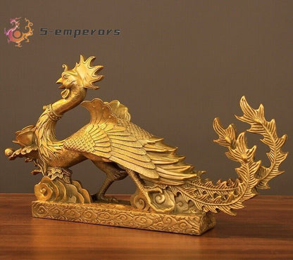 Chinese Feng Shui Brass Phoenix StatueSculpture Mascot Home Decor