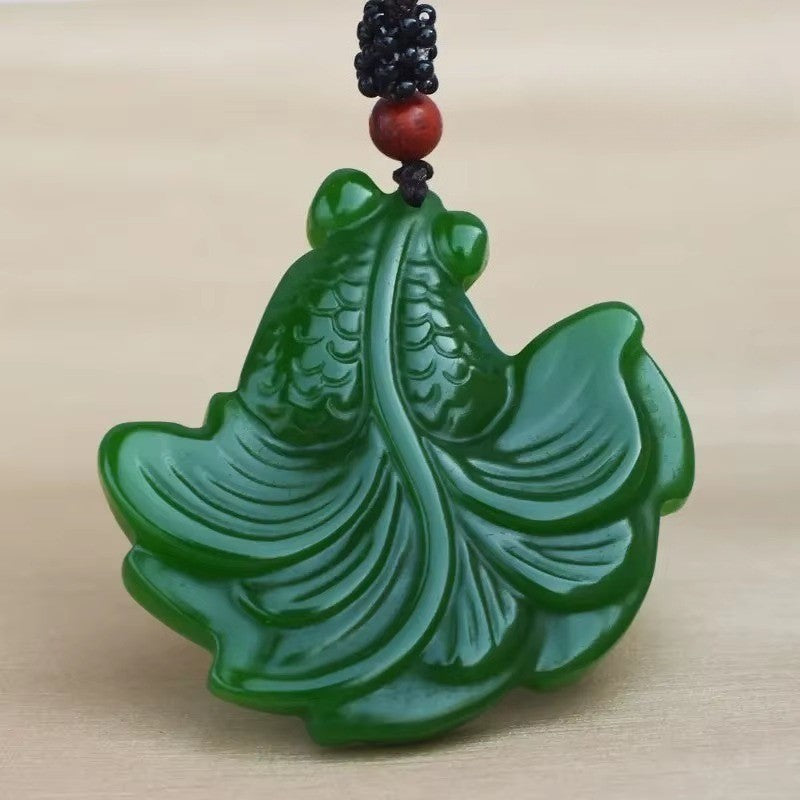 New Natural Jade Red White Hand Carved Goldfish Pendant Jewelry Necklaces