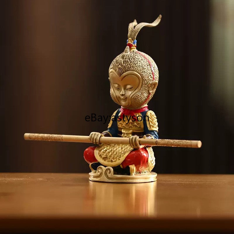 Copper Handmade Color painting Cartoon Edition Sun WuKong Monkey King God Statue