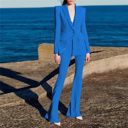 Pantsuits Two Piece Set Office Ladies Women Top + Flared Pants Formal Suit
