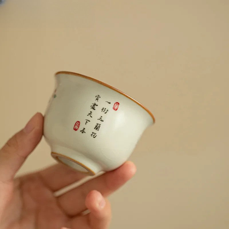 60ml Ceramic Ru Kiln Magnolia Teacup Zen Tea-tasting Meditation Cup Master Cup