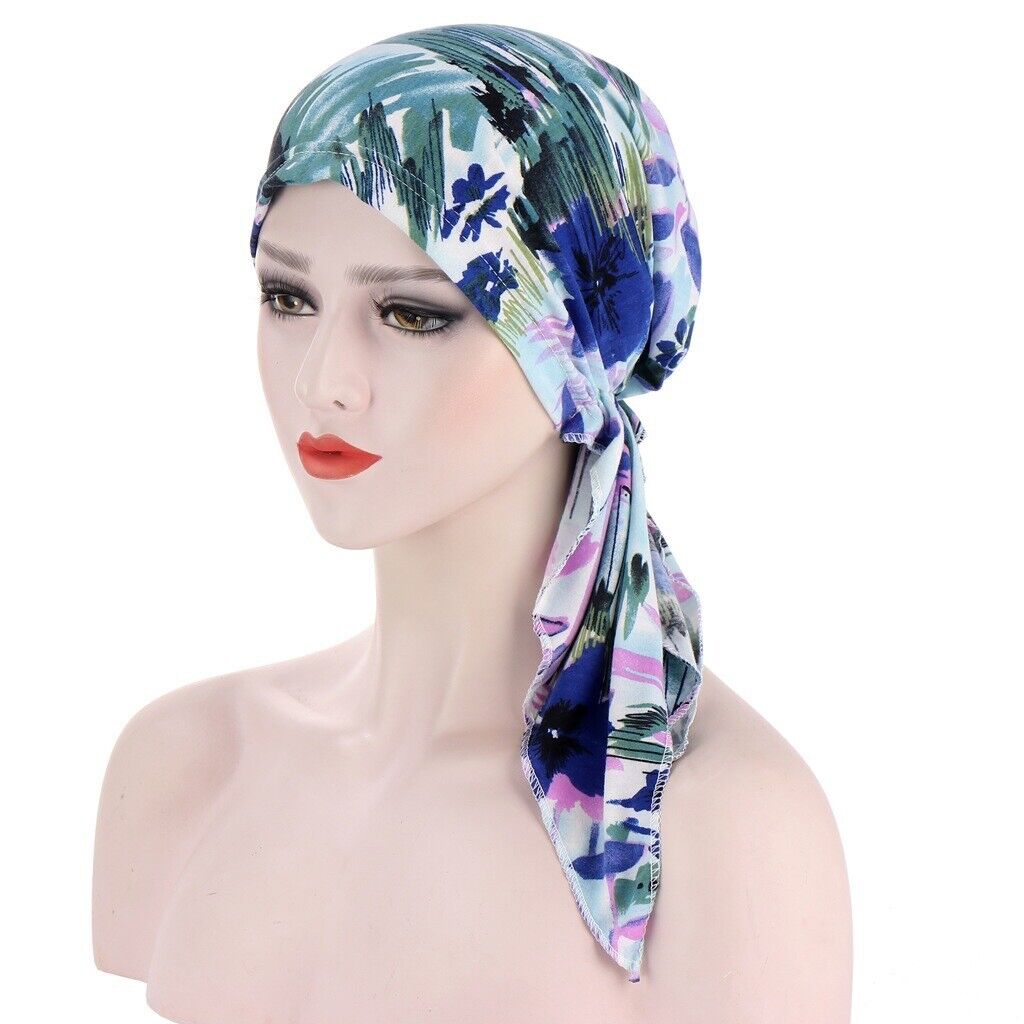 Women's Cancer Hat Chemo Cap Muslim Flower Print HeadWrap Long Head Scarf Turban