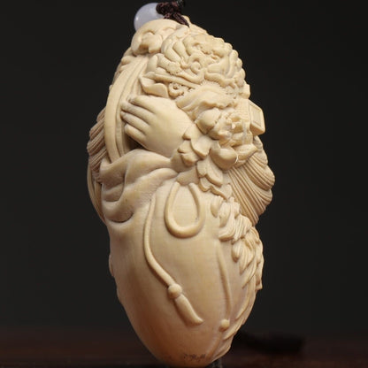 New Boxwood Carved Chinese Beauty Girl Statue Pendant
