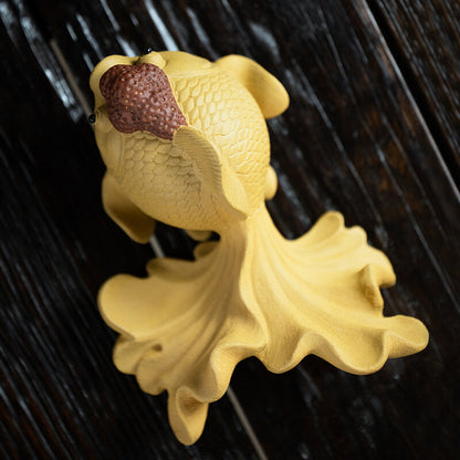 Yixing Zisha Purple Clay Tea Pet Golden Fish Carved Tea Play Creative Small
