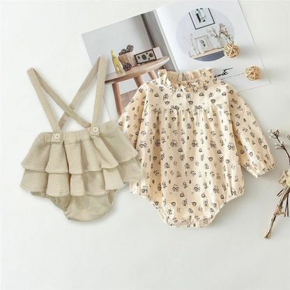 Baby Girls Clothes Set 2Pcs Vintage Cotton Floral Blouse Shirts Rompers Newborn