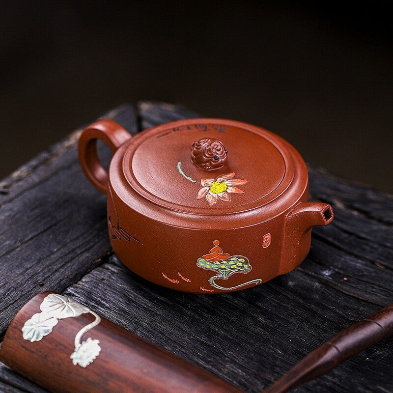 Tea Pot Yixing Zisha Purple Clay Handmade Carved Classical 10 Infuser Holes New