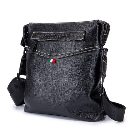 100% Genuine Leather Men's Sling Shoulder Bag Black Litchi Leather Crossbody Bag