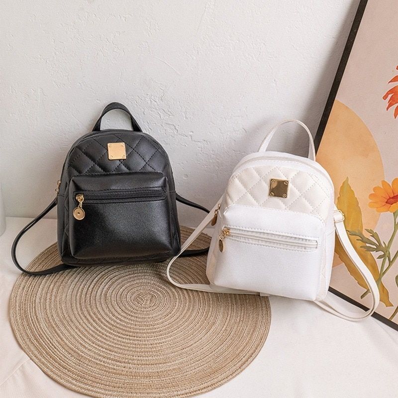 Backpacks Synthetic Leather Bag Small White Rucksack Fashion Backpack 18*11*20CM