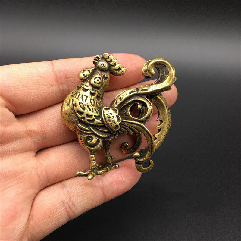 Cute Brass Rooster Antique Cock Mini Statue Figurine Home Collectible Gift Decor
