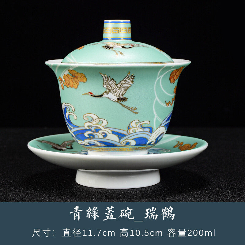 Gaiwan Crane Sancai Cover Bowl To Tea Bowl Tea Bowl Ceramic Gilt Crane Bubble