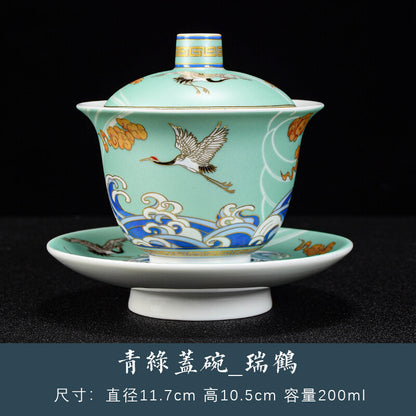 Gaiwan Crane Sancai Cover Bowl To Tea Bowl Tea Bowl Ceramic Gilt Crane Bubble