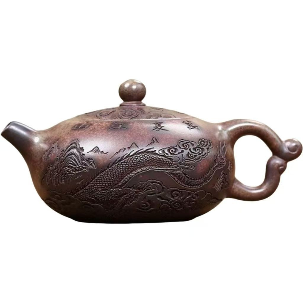 Authentic Yixing Zisha Teapor High-Fired Original Agarwood Clay Pot Dragon Carve
