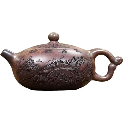 Authentic Yixing Zisha Teapor High-Fired Original Agarwood Clay Pot Dragon Carve