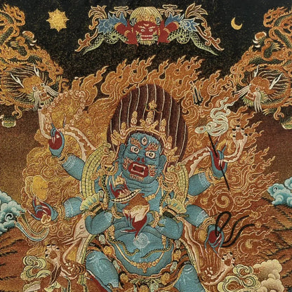 Embroidery Tibetan Buddhism Six Arm Mahakala Thangka hanging screen Worship Hall