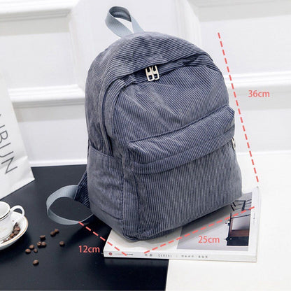Corduroy Backpack School Travelling Shoulder Bag Softback Cotton Blue 25*12*36CM