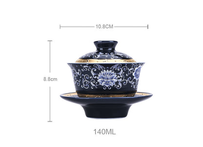 140ml Tradition Silver Gaiwan Chinese Black Tea Cup Covered Bowl Tea Set Tureen