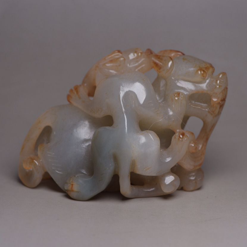 Antique Chinese Natural Hetian Jade Carving Beast Statue Exquisite Sculpture Art
