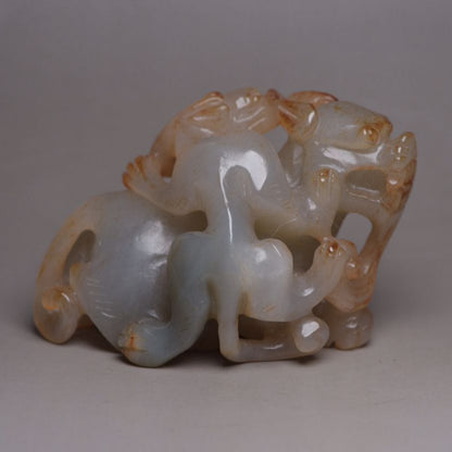 Antique Chinese Natural Hetian Jade Carving Beast Statue Exquisite Sculpture Art
