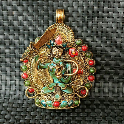 Manjushri Pendant | Tibetan Buddhist Wisdom Sword | Filigree Enamel Jewelry
