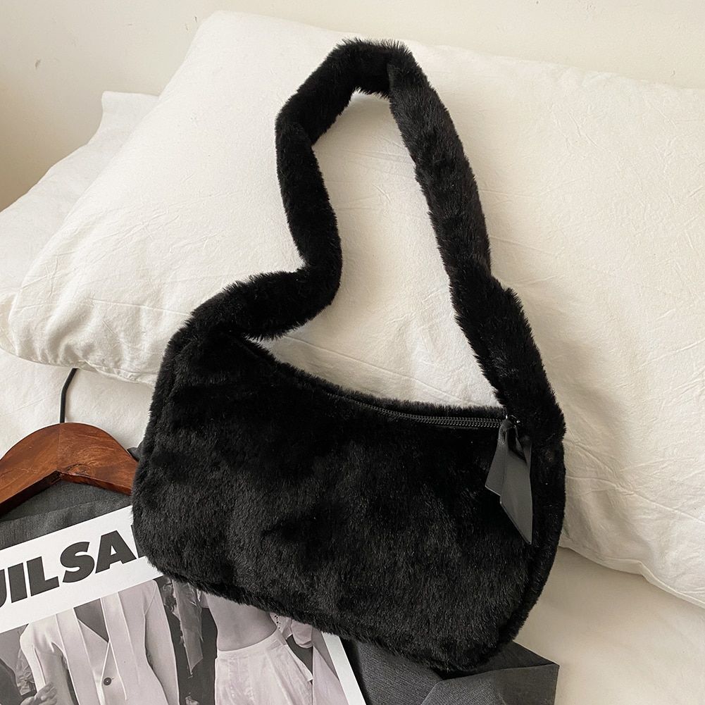 Fluffy Shoulder Bag Vintage Underarm Pouch Square Travelling Purse 22*14*7CM 1PC