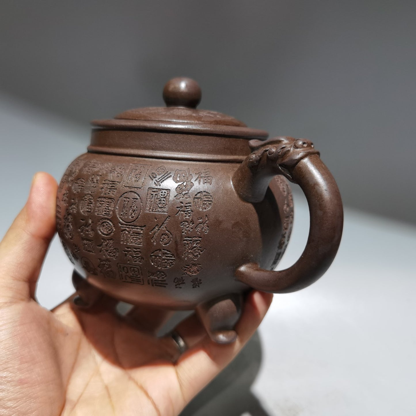 Vintage Chinese Yixing Purple Clay Teapot Zisha Ceremony Carving Collectible Art