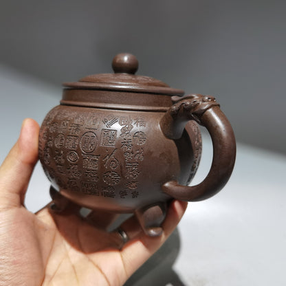 Vintage Chinese Yixing Purple Clay Teapot Zisha Ceremony Carving Collectible Art