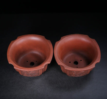 Chinese Yixing Zisha Clay Handmade Exquisite flowerpot (pair) （花盆（一对） 底款：铁画轩）