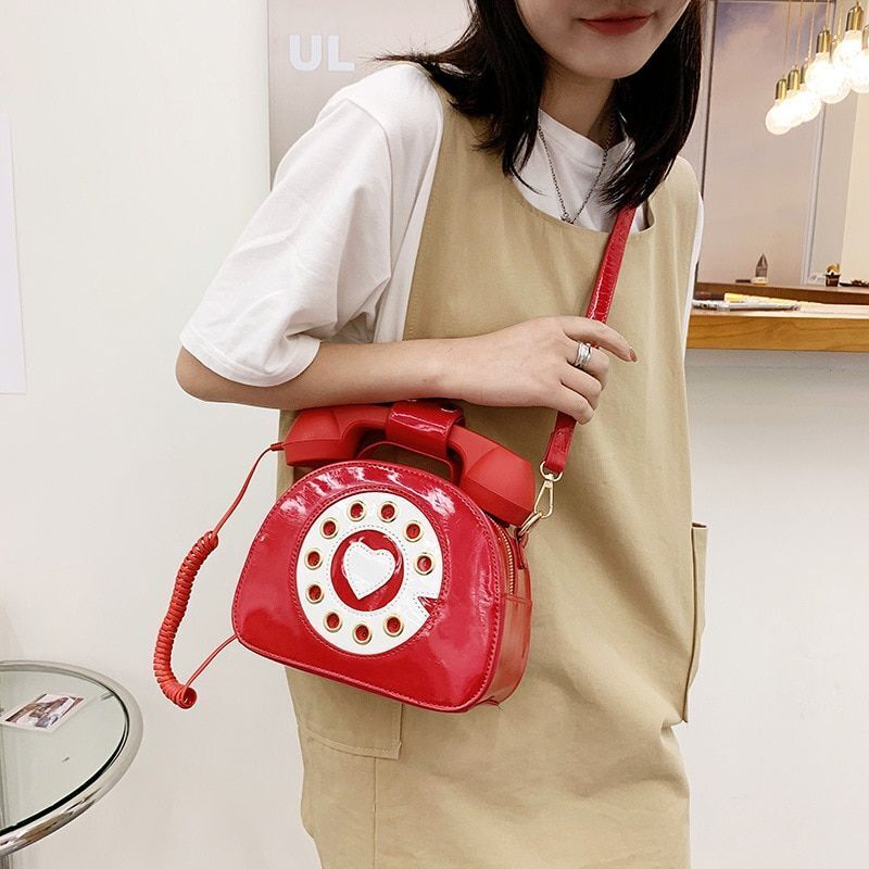 Telephone Shape Purse Handbag Shoulder Crossbody Bag Leather Tote Messenger Bag