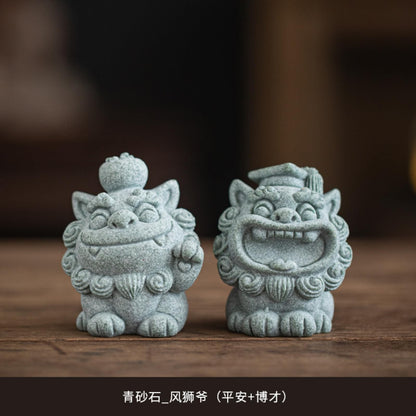 A Pair of Green Sandstone Tea Pet 6cm 2.4in Kung Fu Tea Set Accessories