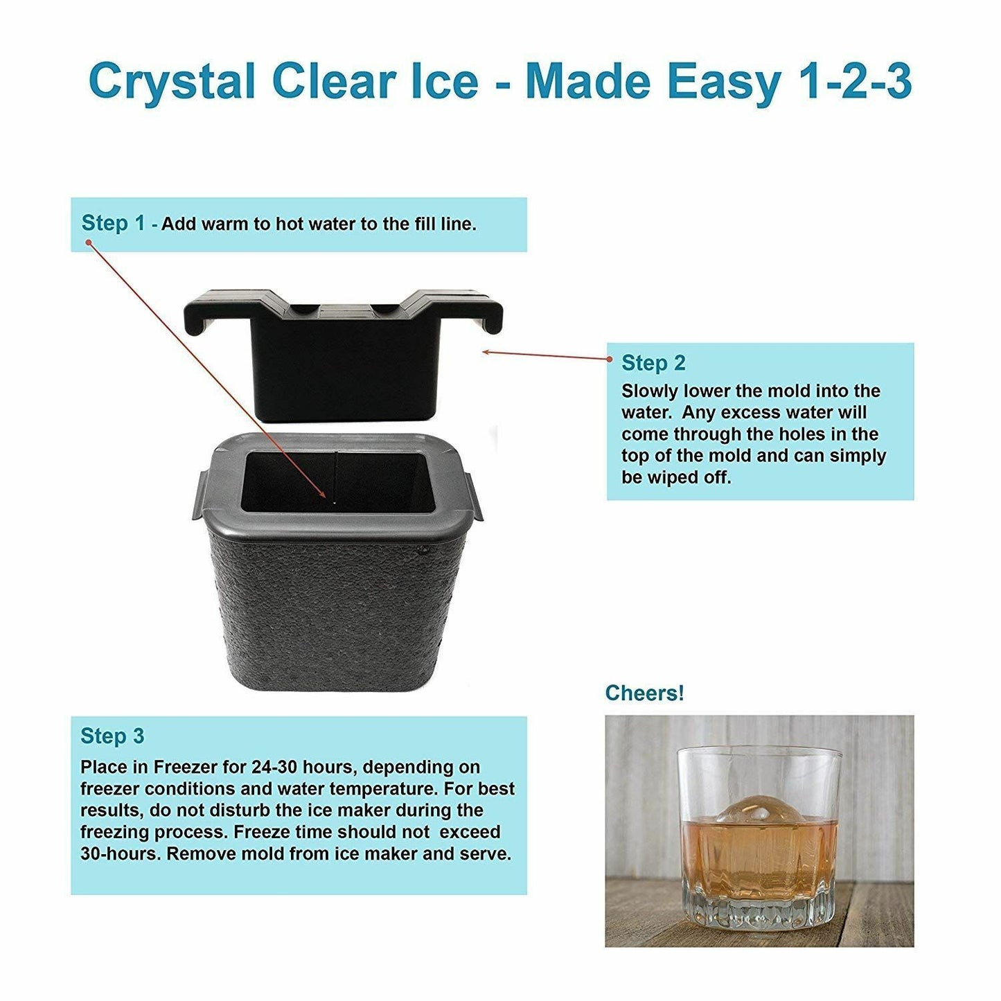 Crystal Clear Ice Ball Maker Spherical Whiskey Tray Bubble-Free Cavity 2.35 Mold